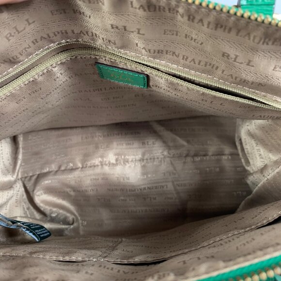 Ralph Lauren RLL Green Leather Structured Tote Shoulder Bag w/ Bag Charm/Fob EUC - Picture 6 of 13
